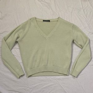 Brandy Melville Light Green Cropped V-Neck Sweater